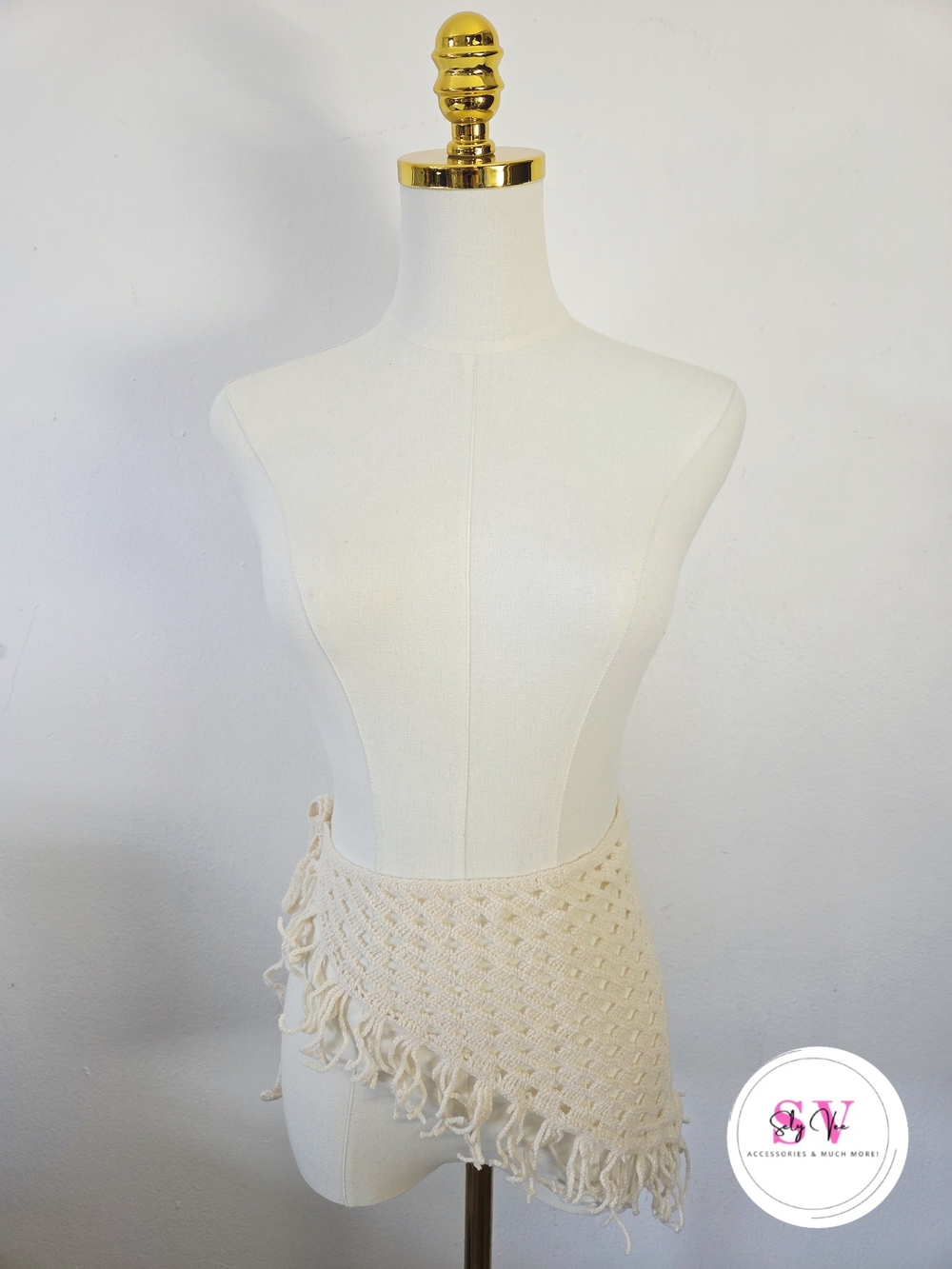 Cream crochet wrap cover up with fringe